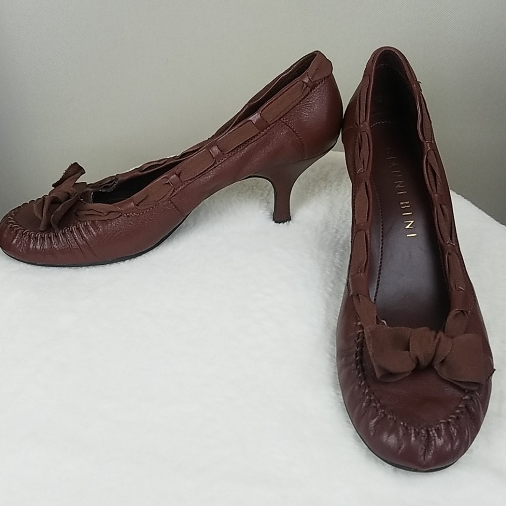 Gianni bini soft leather brown kitten heels Bow